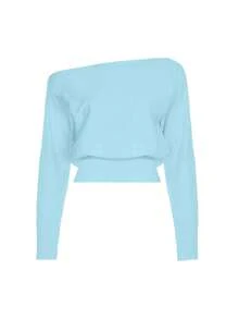 ii Áo len nữ dáng casual vai lệch với thiết kế thời trang, thích hợp cho mùa xuân. - Màu xanh lam - Xem 5