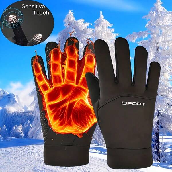 1pc Men's Winter Outdoor Thermal Gloves With Touchscreen Fingertips - Polyester Insulated Water-Resistant Cold Weather Gear For Sports Cycling Skiing Hiking Driving, Vibrant Orange Adjustable Fit Hand Washable, Perfect Gift For Him Dad Husband On Christmas Valentine's Day, Durable Material Sports Accessories Winter Essentials
