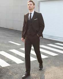 Men's Slim Fit 3 Piece Suit, One Button Solid Blazer Business Party Jacket Vest Pants Sethalloween - màu nâu - Xem 6