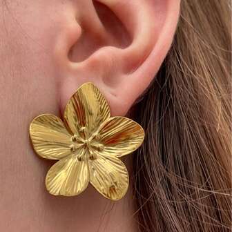 1 par de pendientes con forma de flor de acero inoxidable con diseño de plumeria, elegantes y lindos, adecuados para uso diario de mujeres o como regalo para seres queridos