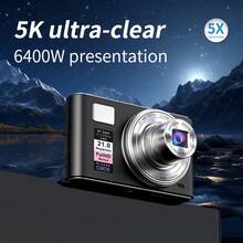 Cámara digital de 5K UHD y 64MP con lente retráctil, cámara para vlogging, zoom óptico 5X, pantalla de 3", enfoque automático y antivibración, cámara compacta de viaje para transmisión en vivo, tarjeta SD de 32GB y batería de 1200mAh, ideal para fotografía para principiantes, ajustes personalizables, excelente regalo para Navidad, Halloween, Acción de Gracias y cumpleaños