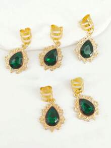 5 chiếc mặt dây chuyền hình giọt nước rỗng đính đá nhiều màu sắc, phụ kiện trang sức tự làm, kẹp tóc trang trí, càng cua, kẹp tóc, ghim cài tóc. - Vàng (kim cương giả màu xanh đậm) - Xem 2