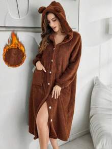 1 Áo choàng trùm đầu tai thú nhồi bông cho nữ, Bộ đồ ngủ mùa đông dài tay bằng len thu đông, Áo choàng bằng vải nhung mềm mại và ấm áp, Hoàn hảo cho các bé gái và học sinh, Món quà thoải mái cho các cặp đôi sinh nhật, ngày lễ/Bạn thân - Nhiều màu - Xem 1