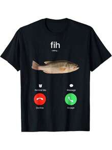 Camiseta de Pescado con Mensaje de Recordatorio de Llamada, Rechazar, Aceptar Llamada - Negro - Ver 1