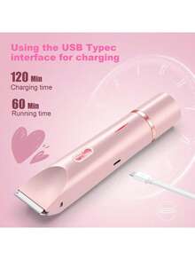 二合一电动剃毛器，女士无线比基尼修剪器，可拆卸刀头，触感柔软，干湿两用防水，USB充电，方便修剪比基尼线、腋下、腿部及全身毛发