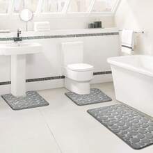 Juego de 3 piezas de alfombras de baño de lujo - Súper absorbente, antideslizante, lavable, alfombras de baño de poliéster con diseño de rayas en relieve, suave y cómodo, adecuado para bañera y área de ducha, alfombra de baño tejida, decoración de habitación, accesorios de baño, decoración de entrada, decoración de baño y cocina - 3 piezas de piedra en relieve - Ver 15