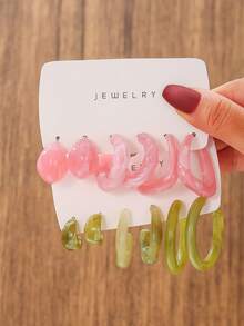 3-24 Pairs Elegant Resin Water Drop C-Shaped Asymmetric Geometric Earrings Set, Fashion Colorful Earrings, Suitable For Women, Party Wear, Perfect Gift For Girlfriend, Mom