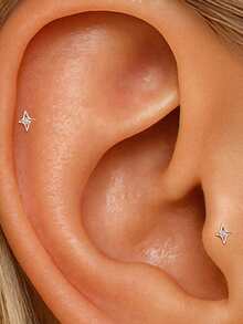 EleRunis 1PC 925 Sterling Silver Dainty Prong Setting Stud 18K Gold Plated Cartilage Helix Tragus Piercing Hypoallergenic Earring Jewelry Gift For Women Girls Daily Wear Wedding Party Engagement - Gold - View 4