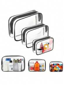 5pcs Transparent PVC Zipper Cosmetic Bag Set, Portable Clear Toiletry Bag, Business Travel, Vacation, Bathroom Storage Travel Zipper Pouch, Minimalist Unisex Clear Organizer Bag, EVA Toiletry Cosmetic Bag Set, Transparent Zipper, Travel Organizer Bag. Suitable For Backpack, Travel Essential, Beach Vacation. - Multicolor - View 5