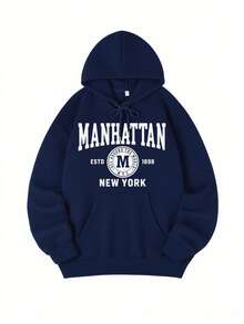 Women's Casual Ins-Style Blue Letter Print Sweatshirt, Fashionable & Versatile, Autumn/Winter - Navy Blue - View 4