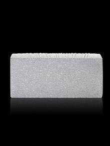 Fashionable Pleated Clutch Bag Evening Bag Prom Bag, Shiny And Elegant Bridal Wedding Bag Women's Handbag Purse Shoulder Bag, Matched With Luxurious Rhinestone Jewelry Three Pieces Set, Sparkling Rhinestone Necklace, Bracelet, Earrings, Suitable For Parties, Gatherings, Weddings - Silver - View 8