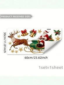1/2/3PCS Festive Santa Claus & Reindeer Carriage Christmas Window Decal, 30x60cm - Double-Sided PVC Static Cling, Vibrant Holiday Decor For Living Room, Bedroom, Balcony, Or Window Display, Christmas Decoration.Perfect Christmas Gift For Lovers, Parents And Friends Christmas Decorations Christmas Decorations Home Room Decor Home Decor