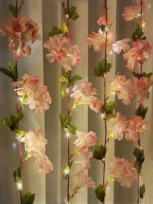6.56ft/16.4ft[Sakura Fairy String Lights] - LED Rose Gold Flower String Lights, 200cm Floral Garland With Switch Control, Battery Powered, Plastic Material, Christmas Floral Decor Theme, Batteries Not Included, Switch Control, Suitable For Indoor Floral Decoration In Weddings And Special Occasions!