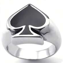 Rings For Men, Men's Rings Stainless Steel Poker Rings Spades Ace Father's Day Gift Men's Rings - 黑色 - 查看 4