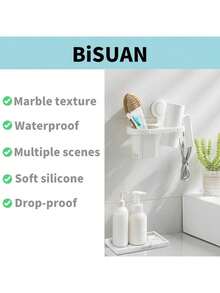 浴室托盘大理石板，2 件托盘浴室托盘大理石托盘硅胶制成，白色大理石纹理，适用于浴室、浴缸厨房水槽和浴室硅胶托盘 - 彩色 - 查看 4