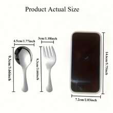 1 Piece 3 Sets Portable Tableware, 304 Stainless Steel Short Handle Round Spoon Fork Combination With Mini Spoon, Small Round Spatula Fork, Including Mini Ice Cream Spoon, Multi-Purpose Stainless Steel Seasoning Salt Spoon Suitable For Coffee, Desserts, Cakes - Ideal For Outdoor Use, Parties, Kitchen Utensils, Novelty Gifts - 綠色的 - 查看 6