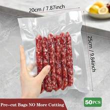 50个优质真空封口袋，可重复使用，密封，保鲜，压缩密封厨房真空袋，食品真空封口机食品储存袋，适用于水果、蔬菜、谷物、肉类、熟食、厨房用品 - 白色 - 查看 14