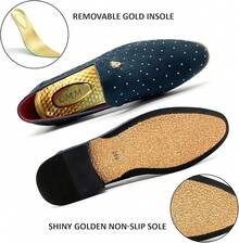 Men's Pointed Toe Rivet Dress Shoes Glitter Modern Metallic Slip On Loafers Plus Size-20256688 - Navy - View 9
