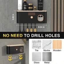 Intelligent UV Toothbrush Sanitizer Holder And 5 Slots Toothbrush Holders, Toothbrush Holder Wall Mounted With Toothpaste Dispenser, USB/Solar Rechargeable Toothbrush Sterilizer, Bathroom Toothbrush Sanitizer, Without Drilling Home Bathroom Decor Fall Decor Back To School - Nhiều màu - Xem 8