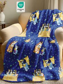 Bluey 法兰绒毯 - 非常适合房间装饰，超级柔软轻盈，卡通印花，图案为 Bluey 抛掷气球和星空 Bluey，居家使用、日常使用皆宜，是送给朋友、家人或自己的生日礼物，舒适保暖，柔软易打理，可爱风格，Bluey 流苏毯，卡通主题图案，秋季装饰、房间装饰、返校季、学习用品。注意：28*39 英寸 - 非常小巧