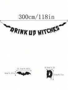 1 件 DRINK UP WITCHES 派对横幅装饰，适用于夏季派对装饰/万圣节派对装饰 - 黑色 - 查看 2