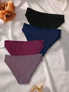 4pcs Women's Solid Color Comfortable Briefs