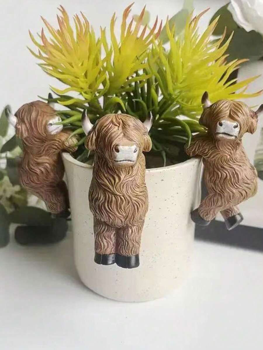 1pc Elegant Highland Cow Garden Decor - Resin Ornament, Suitable For Flower Pot Edging - Multicolor - View 1