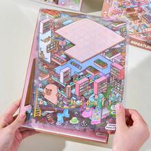 Un album di adesivi, serie Sunshine Town, libretto di scene in miniatura, album di adesivi per decorazione paesaggistica fai-da-te con case di cartoni animati 3D, accessori decorativi in carta fai-da-te, adesivi per quaderni adatti a varie scene, cover per telefono, adesivi per tazze, adesivi per album di ritagli e diari