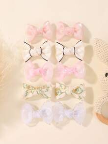 10pcs Solid Color Printed Bow Hair Clips Set, Versatile Baby Hair Accessories For All Seasons