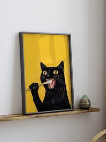 1 幅黑猫艺术海报趣味动物挂画美学艺术印刷品简约装饰画墙面艺术复古墙面印刷品厕所墙壁艺术品浴室墙壁装饰无框 - 黑色 - 查看 3