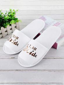 1 pereche papuci de nuntă, papuci de hotel de unică folosință, cu litere englezești, din material nețesut lucios, pentru petrecere, consumabile de nuntă