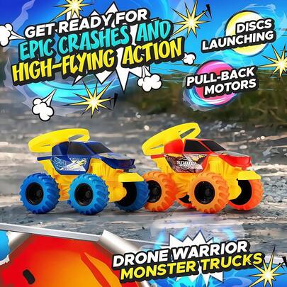 四驱特技越野车，碰撞发射竹蜻蜓，多种室内/室外游戏模式，亲子互动益智创意玩具，适合3-12岁男孩女孩，生日/节日礼物