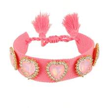 1pc Bohemian-Style Creative Fashion Elegant Minimalist Heart-Shaped Crystal Braided Bracelet For Women, Sisters, Or Couples Perfect For Daily Wear, Dates, Parties, Holidays, Gifts, Or Vacations Adjustable Size