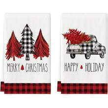 2pcs Christmas Cutlery Towels, Kitchen Towels With Christmas Tree Design, Red And Black Checkered Pattern, Kitchen Towel Set, Christmas Velvet, Christmas Decorations, Christmas Ornaments, Home Christmas Decorations, Kitchen Accessories, Cleaning Supplies, Kitchen Supplies, Kitchen Tidying Up. Winter Room Decor