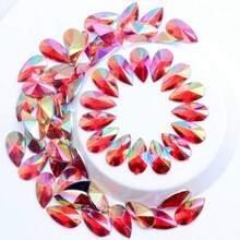 50颗8*13mm亚克力非烫钻，平底水滴尖面AB彩DIY首饰