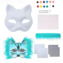 1Set Halloween DIY Animal-Themed Party Mask Making Set- Blank Cat & Fox Half-Face Masks With Colorful Felt Sheet, Mesh Grids, And Accessories For Painting & Decoration - Ideal For Parties, Festivals, Costume Balls, And Performances - Multicolor - View 7