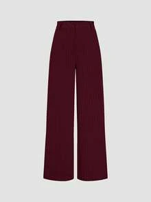 欧美时尚女式休闲条纹高腰阔腿直筒裤 春季款 - 酒紅色 - 查看 1