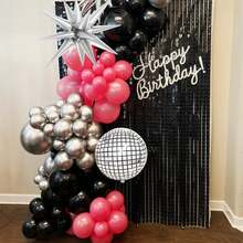 113pcs Disco Balloon Arch Set, Pink And Black Balloon Garland Arch Set, Star Foil And Disco Foil Balloons, Pink Silver And Black Balloons For Birthday 8090 Theme Party Wedding Bridal Shower Anniversary - Multicolor - View 5