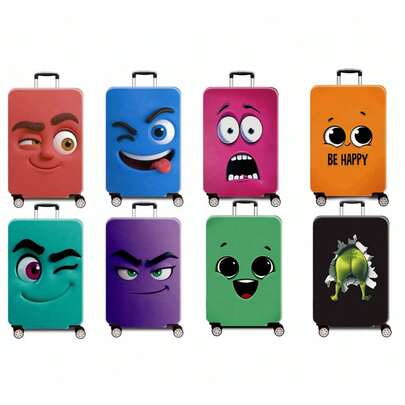 1pc 300G/Square Meter Funny Expression Series Printed Patterns, Thickened Luggage Protector, Thickened Luggage Accessories. Suitable For Business, Business Trips, Vacations, Travels, Luggage Check-In, And Back-To-School. They Add Colors To Your Suitcase. Applicable To Suitcases Of 20-28 Inches.