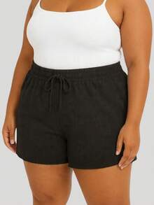 Kit 2 Shorts Plus Size Duna Fabric Women's Comfort, Lightness And Basic Style Everyday - 黑色和淡紫色 - 查看 7