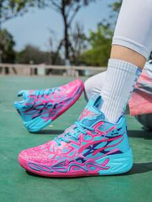 男士时尚减震运动鞋,涂鸦青少年篮球鞋 - 舒适、透气、防滑、减震运动鞋,适合训练、跑步和散步(手绘凹凸、迷彩不对称图案) - 蘭紅彩 - 查看 8