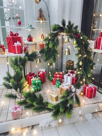 1 Pc Artificial Plant Pine Needles Garland Green Plant Pine Needle Fake Green Plant Diy Wall Decoration Christmas Node Embellishment And Home Garden Decoration