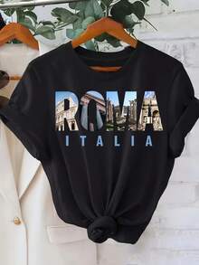[Limited Edition]Scenery ROMA ITALIA - National Famous Regular Short Sleeve T-Shirt - Black - View 5