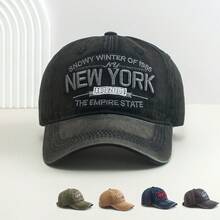 1pc Washed Embroidered Letter Baseball Cap, Vintage Dad Hat, Soft Crown Sun Hat