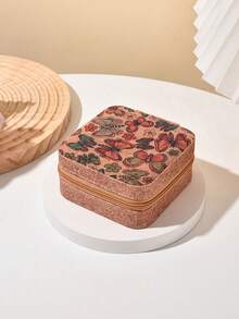 1pc, Retro Upgraded Style With Earring Plate Long Exquisite Cork Portable Large Capacity Jewelry Box Earring Ring Necklace Travel Multilayer Storage Box Jewelry Box Earring Ring Necklace Travel Storage Box Jewelry Earring Elegant Style Printed Jewelry Box Multifunctional Jewelry Storage Box Zipper Convenient Jewelry Bag