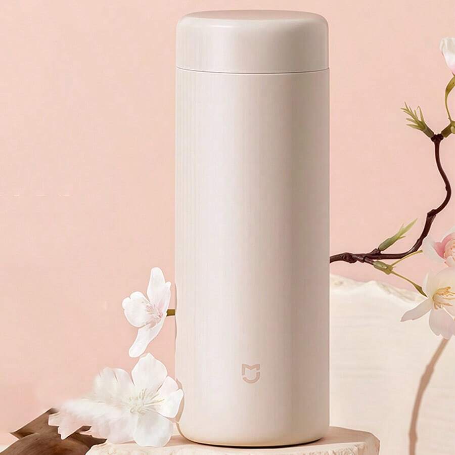 Xiaomi Botella de agua portátil de acero inoxidable 316 de 350 ml, unisex, diseño sencillo, función dual de calor y frío, taza de té portátil para coche y oficina, color rosa - Rosa - Ver 1