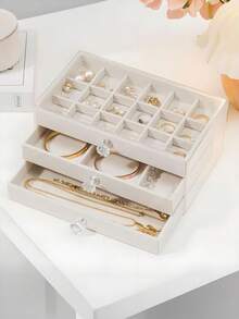 1pc, 7 Compartments 5 Layers Velvet Jewelry Box Drawer-Style Jewelry Box Ring Box Earring Storage Box Drawer-Style Jewelry Storage Box,3 Layers Clear Plastic & Velvet Drawers Jewelry Storage Box