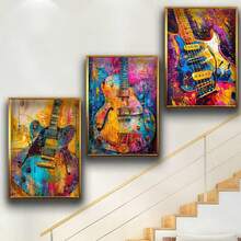 Guitar Canvas Painting Set, 3 PiecesGuitar Wall Decoration, Musical Instrument Canvas Set Canvas Poster, Music Canvas Gift Optional Frame