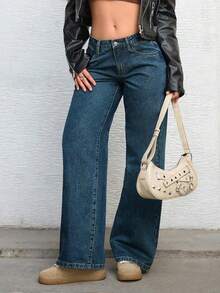 Teen Girl Plain Pocket Casual Fashion Versatile Jeans