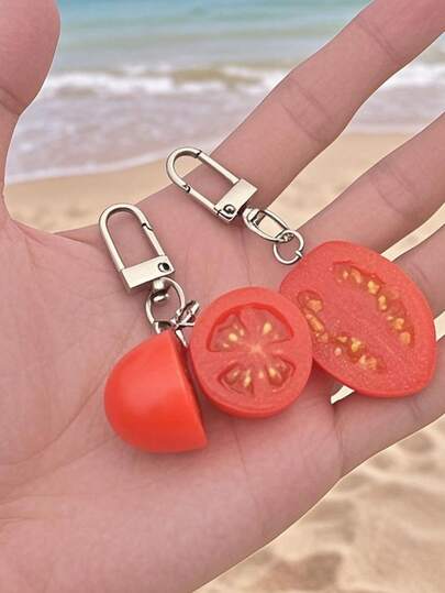 蔬菜番茄钥匙扣 - 创意 DIY 时尚水果吊坠，带龙虾扣，耐用锌合金和 PVC 吊饰，适用于汽车手机包，情侣生日礼物，时尚配饰，充满活力的设计，金属饰面